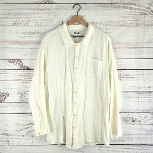 Flax Button Up Womens Sz M Top Blouse Off White / Beige Boho Linen Long Sleeve